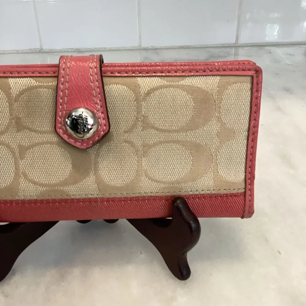 Coach Wallet Canvas Jacquard Signature Logo Slim Snap Wallet